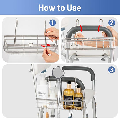 YUOROS Shower Caddy Hanging, 304 Stainless Steel Shower Organizer Rack for Shower Chair Bench for Elderly Seniors Disabled Ha