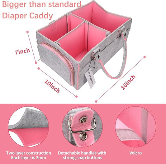 Baby Diaper Caddy Organizer for Girl Boy Large Nursery Storage Bin Basket Portable Holder Tote Bag for Changing Table and Car