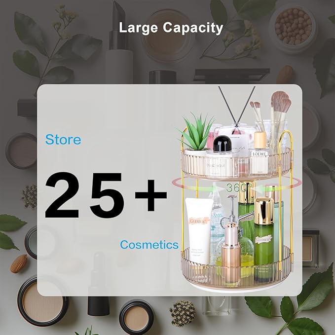 360 Rotating Makeup Organizer - Large Capacity Spinning Perfume & Cosmetic Skincare Holder for Vanity & Countertop (Vibrant O