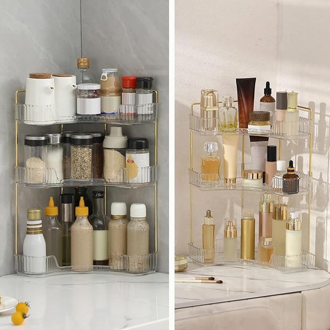 INVSSENE Corner Bathroom Countertop Organizer, Vanity Trays for Counter, Makeup Organizers, Perfume Tray, Kitchen Spice Rack,