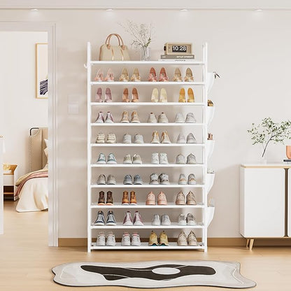 LUKYTOWER Tall Shoe Rack 10 Tier Shoe Racks Organizer for Closet 40-45Pairs,Large Capacity Storage Rack for Shoes with 5Hooks