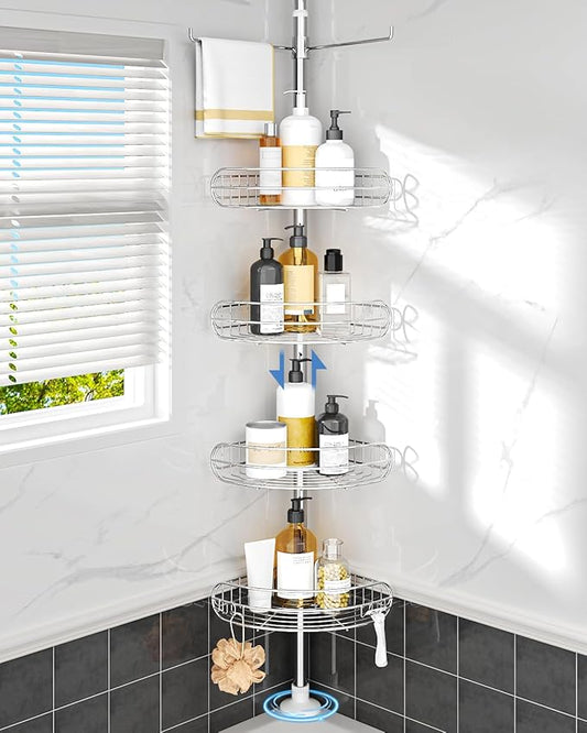 ALLZONE Corner Shower Caddy Tension Pole, 4-Tier Adjustable Shelves, Rustproof Bathroom Shower Organizer Corner for Inside Sh