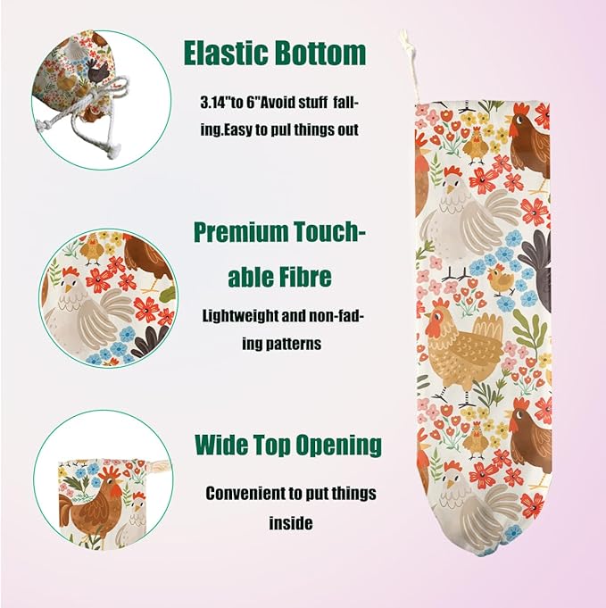 2 Pcs Chicken Plastic Bag Holder, Duck Wall Mount Plastic Bag Holders for Grocery Bags, Large Washable Grocery Bags Storage Dispenser for Home Kitchen Pantry Decor, Flowers Gifts for Women Mom