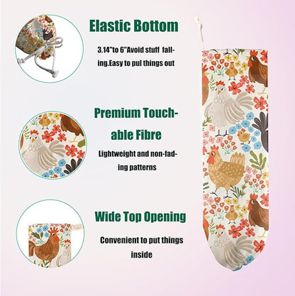 2 Pcs Chicken Plastic Bag Holder, Duck Wall Mount Plastic Bag Holders for Grocery Bags, Large Washable Grocery Bags Storage Dispenser for Home Kitchen Pantry Decor, Flowers Gifts for Women Mom