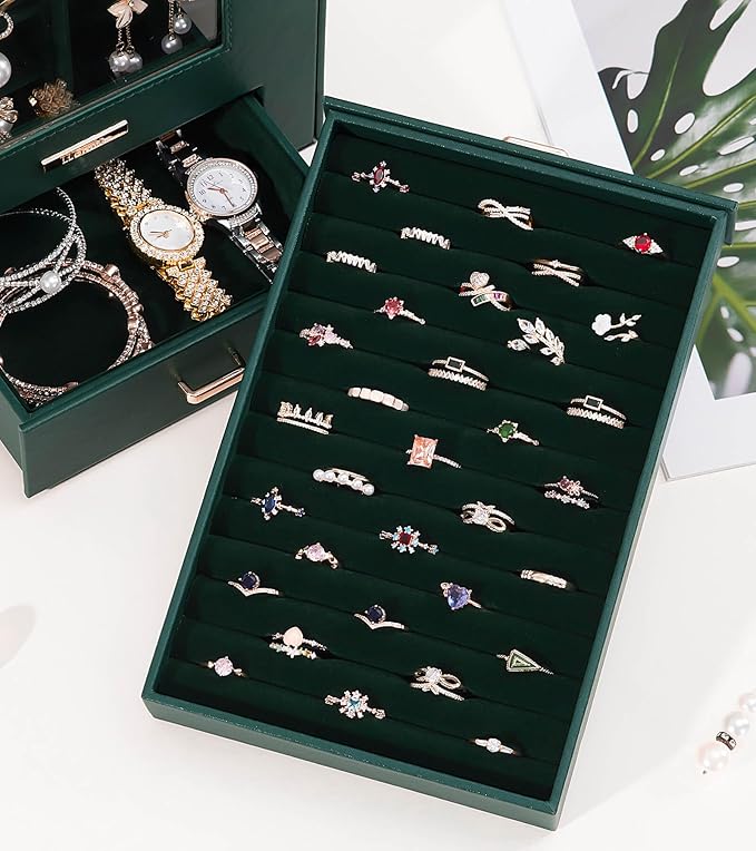 Homde Jewelry Organizer with Transparent Window Necklace Hooks Gift for Women Jewelry Box Display Case for Necklaces Rings Ea