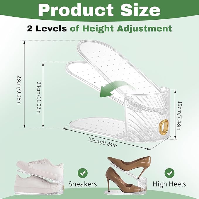 Shoe Slot Organizer 10 Pack - Shoe Slots，Can Save 50% of Shoe Stackers Space，Adjustable Shoe Stacking Device, Double-Layer De