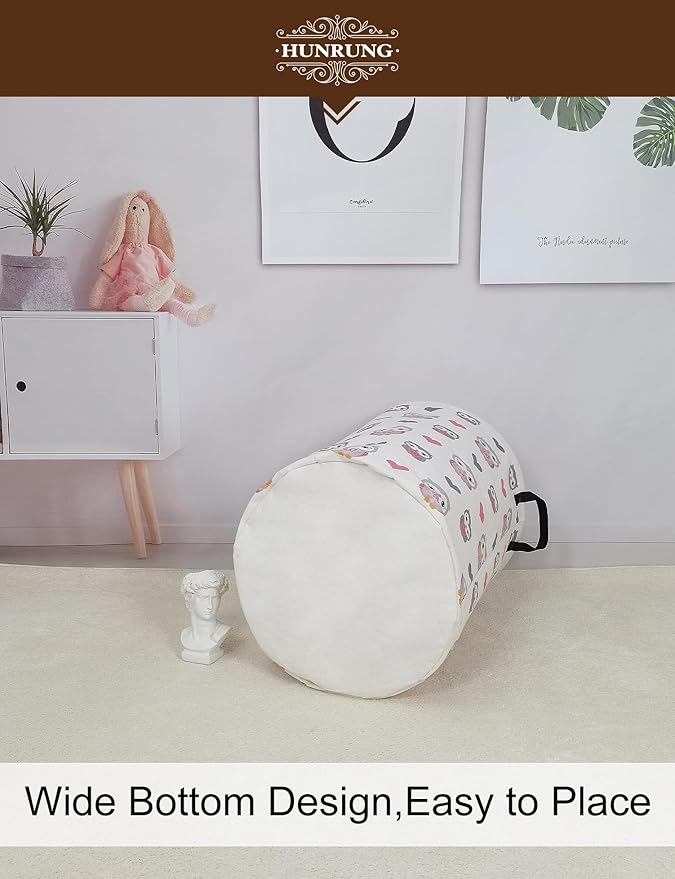 HUNRUNG Laundry Hamper,Large Canvas Fabric Lightweight Storage Basket Toy Organizer Dirty Clothes Collapsible Waterproof for 