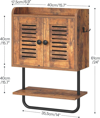 HOOBRO Bathroom Wall Cabinet, Double Doors Medicine Cabinet with Towel Bar, Adjustable Shelf, 2 Hooks, Over The Toilet Storag