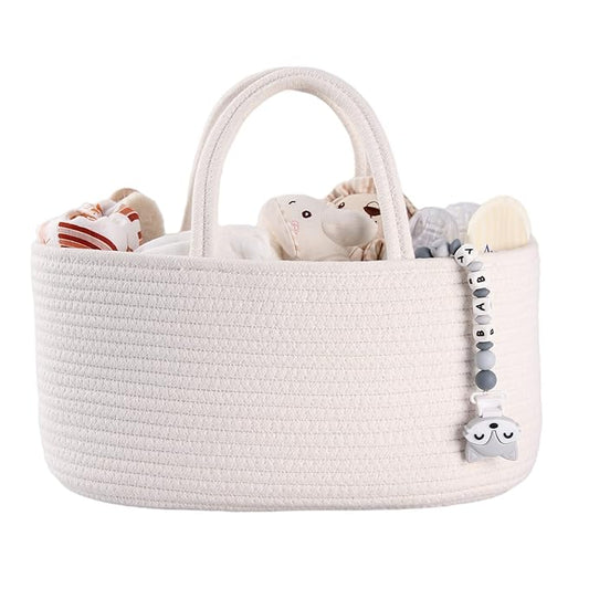 Baby Diaper Caddy Organizer for Girl Boy Cotton Rope Nursery Storage Bin Basket Portable Holder Tote Bag for Changing Table C