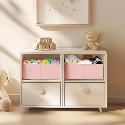 DIMJ Large Closet Shelf Organizer Bins 4 Packs with Handles and Divider, Fabric Trapezoid Storage Baskets, Foldable Clothes C