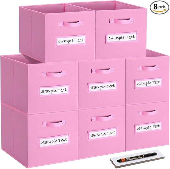 artsdi Fabric storage cubes (8 Pack) 13 Inch Cube Storage Bin, cube organizer bins with 8 Labels Window Cards & a Pen, Foldab