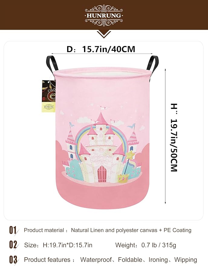 HUNRUNG Laundry Hamper,Large Canvas Fabric Lightweight Storage Basket Toy Organizer Dirty Clothes Collapsible Waterproof for 