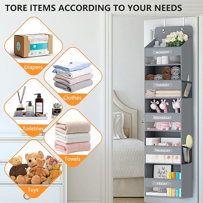 VERONLY Over The Door Organizer Storage, 5 Shelf Hanging Organizer with 4 Large Capacity Pockets, Anti Tilt 44 lb Load Behind
