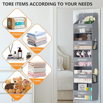 VERONLY Over The Door Organizer Storage, 5 Shelf Hanging Organizer with 4 Large Capacity Pockets, Anti Tilt 44 lb Load Behind