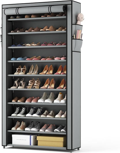 ROJASOP Shoe Rack with Covers, Stackable 10 Tier Tall Shoe Shelf Storage 50-55 Pairs Shoes and Boots Large Capacity Vertical 