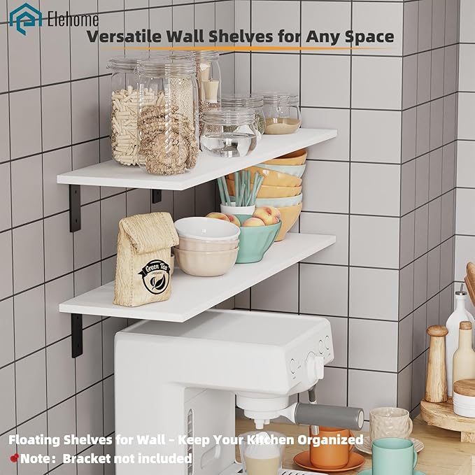 Floating Shelf Board for Wall 5/8" – No Brackets – 24" L x 10" W x 0.6" T White Melamine Wood Floating Shelves for Bathroom, 