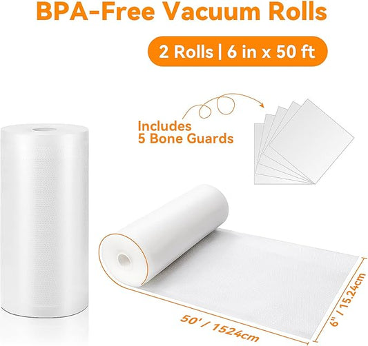 Wevac Vacuum Sealer Bags 6x50 Rolls 2 pack for Food Saver, Seal a Meal, Weston. Commercial Grade, BPA Free, Heavy Duty, Great