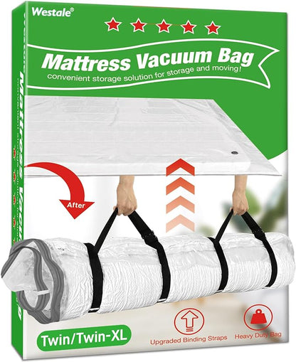 Mattress Vacuum Bag Twin/Twin XL Space Saver Mattress Vacuum Seal Bag with Straps for Moving Double Zip Seal Reusable Mattres