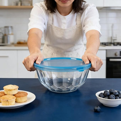 ENVTEK Thick Glass Mixing Bowls with Airtight Lids Set, 5-Piece Nesting Bowls for Baking & Meal Prep, BPA Free, Dishwasher Safe, 0.5/0.8/1.6/2.7/4.4 Quart - Blue