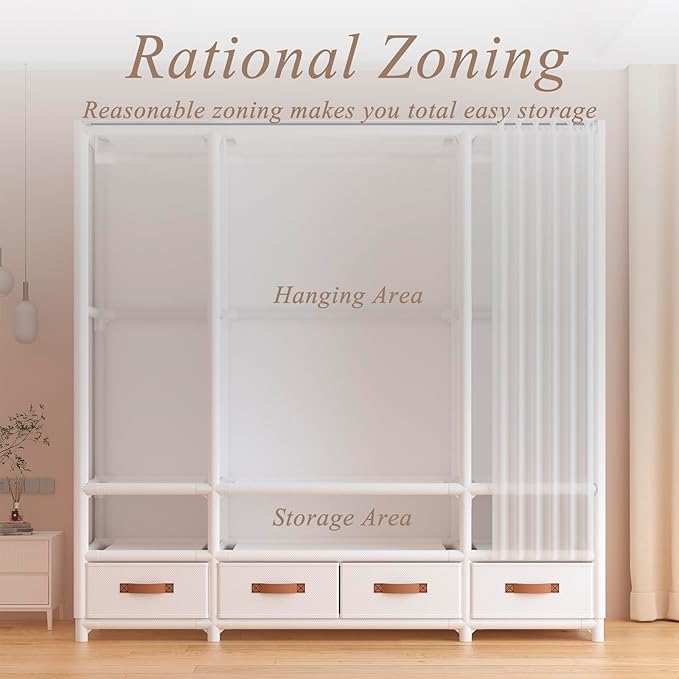 Portable Closet,Portable Closets for Hanging Clothes,Japanese Style Wardrobe with 1 Hanging Rods,2 Storage Shelves,27.5" L x 
