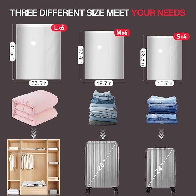 Vacbird 16 Pack Travel Vacuum Storage Bags with High Pressure Electric Pump - Vacuum Seal Compression Bags for Clothing, Lugg