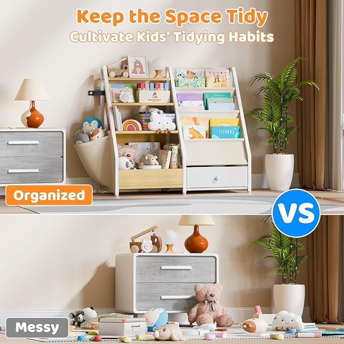 HAVLOTII Kids Bookshelf and Toy Storage - Book Shelf for Kids Rooms, Toddler Bookshelf Baby Bookcase for Nursery, Montessori 