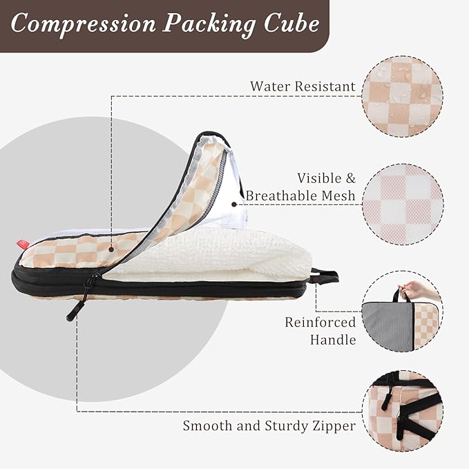 U+U 8 Set Compression Packing Cubes - Ultralight Travel Organizers with Laundry Bag and Cosmetic Bag, Space-Saving Suitcase O
