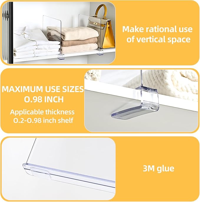 Shelf Dividers，Vertical Purse Organizer for Closet，Thickened and Sturdy Shelf Organizer for Sweater, Shirts, Handbags,8" Tall