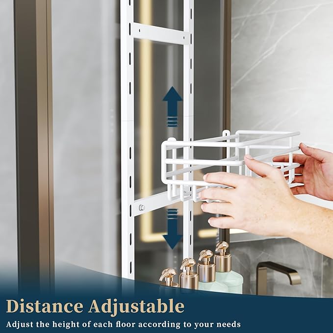 Consumest Over The Door Shower Caddy - 5 Tier Adjustable Shower Organizer Hanging with 2 Toothbrush Holders & 4 Hooks, Rustpr