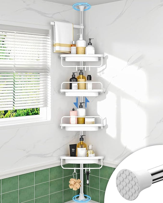 ALLZONE Rustproof Shower Caddy Corner for Bathroom, Tension Corner Shower Caddy Tension Pole, Solid Shower Organizer with 4 A