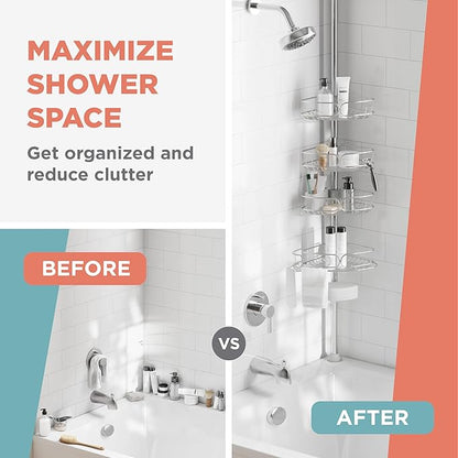 Zenna Home Tension Pole Shower Caddy Corner Organizer, Adjustable Standing Shower Caddy with 4 Shelves, Rustproof Bathroom Te