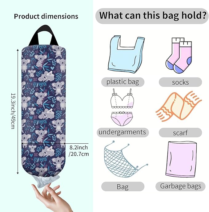 Plastic Bag Holder, Wall Mount Grocery Bag Organizer, Funny Hanging Trash Storage Dispenser for Home Kitchen Cute Blue Koala