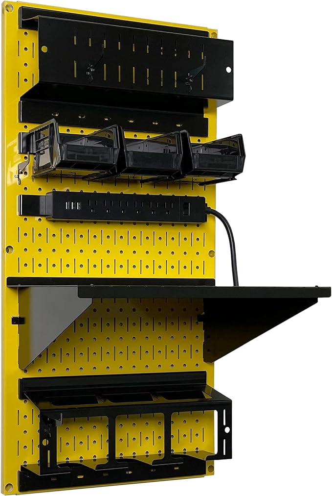 Wall Control Power Tool Storage Organizer Kit Cordless Drill Holder Charging Station Rack 16” x 32” Metal Pegboard Organizati