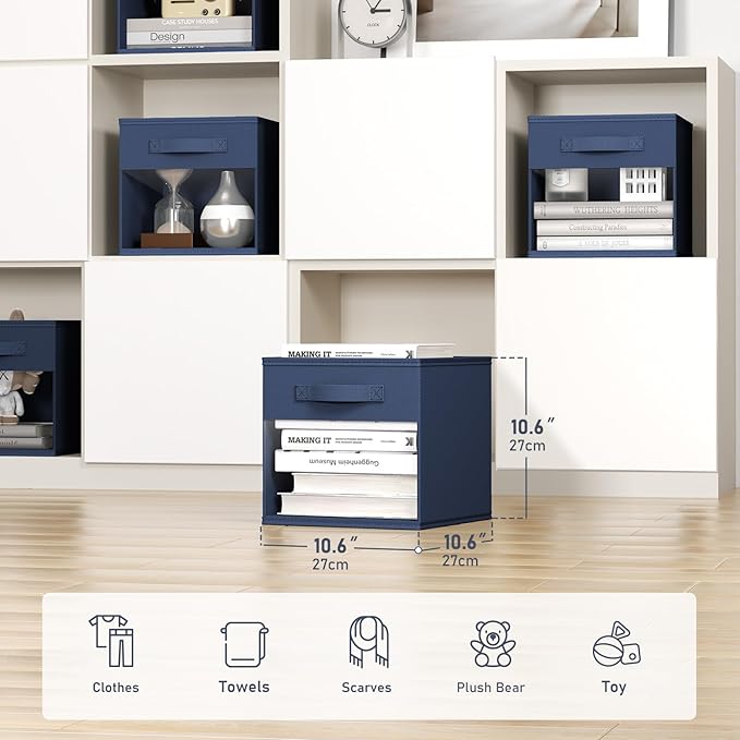 DIMJ Storage Cubes, Cube Storage Bin, 8 Pack Foldable Baskets with Window, Closet Storage Bins with Handle, 11x 11 inch Stora