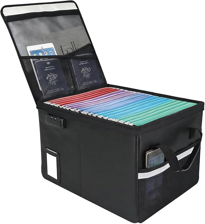 Upgraded 6400°F Fireproof Document File Organizer Box, Fireproof Storage Filing Cabinet with Lock, Portable Office Safe Box f
