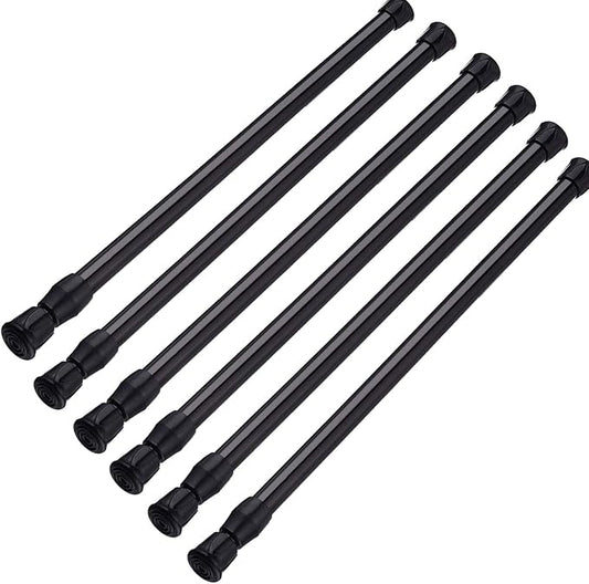 SIQUK 6 Pack Cupboard Bars Adjustable Spring Tension Rods Black Refrigerator Bar Extendable Rod for DIY Projects, 15.7 to 28 