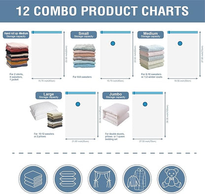 Cozy Essential Vacuum Storage Bags, 80% Compression Vacuum Seal Space Saver Plastic Packaging Bags for Clothes, Blankets, Pil