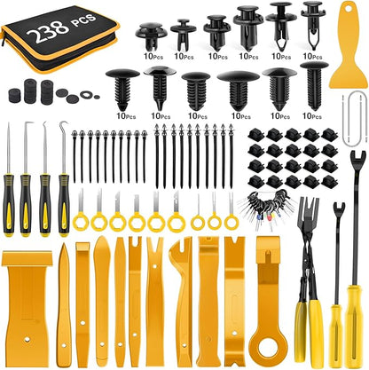 GOOACC 238Pcs Trim Removal Tool, Auto Push Pin Bumper Retainer Clip Set Fastener Terminal Remover Tool Adhesive Cable Clips K