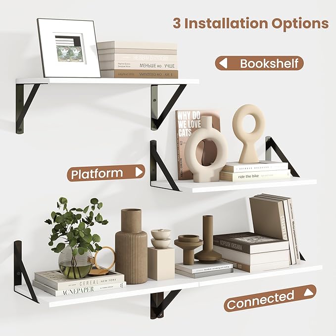 Axeman White Floating Shelves for Wall, 16''W x 8''D Floating Shelves Set of 2, 8 Inch Deep Wall Shelves for Bookshelf Living