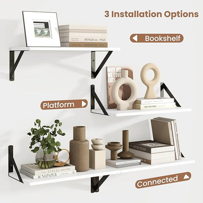 Axeman White Floating Shelves for Wall, 16''W x 8''D Floating Shelves Set of 2, 8 Inch Deep Wall Shelves for Bookshelf Living