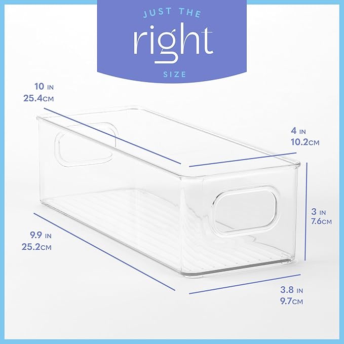 Plastic Food Storage 4 Pack Clear Container Bin with Handles for Organizing Kitchen, Pantry, Fridge, Freezer, Pantry,Bathroom