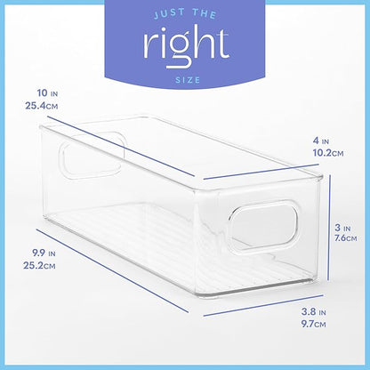 Plastic Food Storage 4 Pack Clear Container Bin with Handles for Organizing Kitchen, Pantry, Fridge, Freezer, Pantry,Bathroom