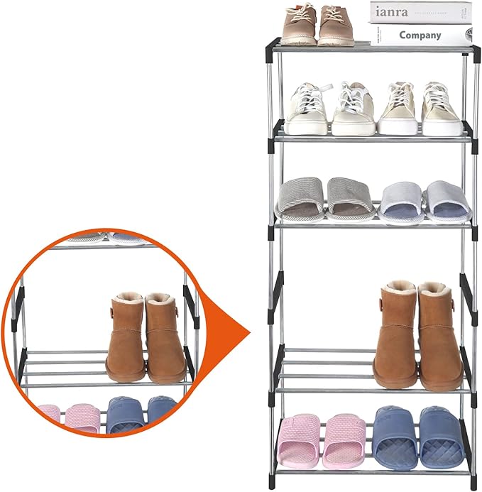 Small Shoe Rack, Narrow Stackable Shoe Shelf Organizer for Entryway, Doorway and Bedroom Closet (4-Tier, Black)