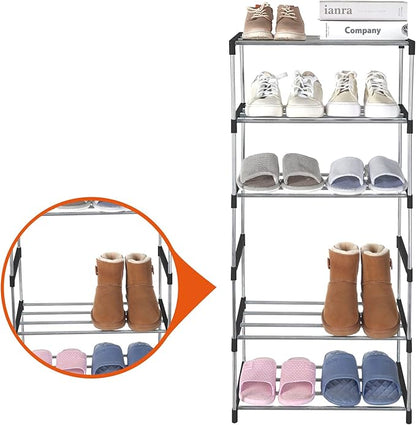 Small Shoe Rack, Narrow Stackable Shoe Shelf Organizer for Entryway, Doorway and Bedroom Closet (4-Tier, Black)