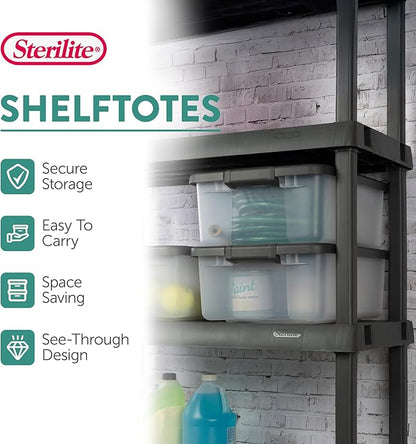 Sterilite 18-Pack Plastic Storage Bins w/ Lids, Shelf Totes Clear Containers, 25 Qt, Gray