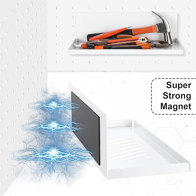 Therwen 4 Pack Magnetic Pegboard Shelves Wall Organizer Metal Pegboard Shelf Steel Tray Accessories Organizing Tools for Craf