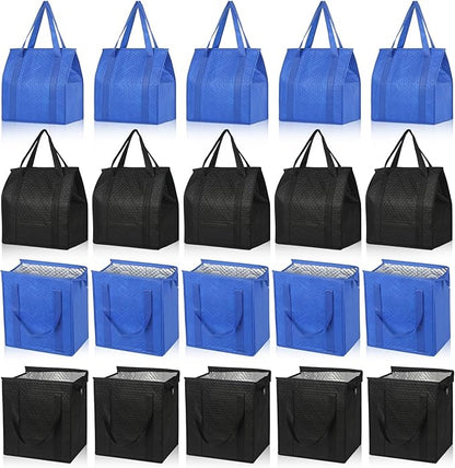 20 Pcs Insulated Shopping Bags for Groceries with Zipper & Handles, Large Foldable Cooler Bags for Hot & Cold Food