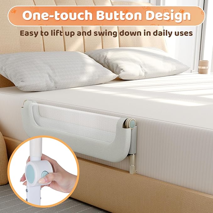 omzer Large Bed Guard Rail for Toddlers - 59inch Foldable & Adjustable Heights Baby Bed Safety Railing - Toddler Long Bed Rai