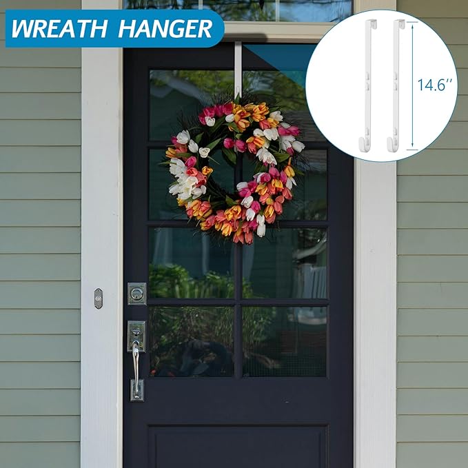 Over The Door Hooks Organizer, Over The Door Towel Rack with Mesh Basket, 10 Coat Hooks and 2 Wreath Hangers, Bathroom Door O