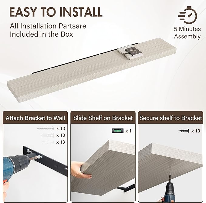 72 Inch Floating Shelves, 12" Deep Floating Shelf Wall Mounted, 72" Wall Shelves, Rustic Deep Bookshelf, Extra Deeper & Thick